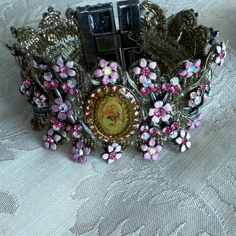 Vintage Floral Embellished Bracelet and Earrings